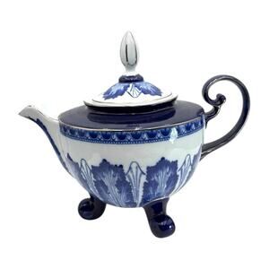 Bombay Co. Arabesque 3 Footed Cobalt Blue & White Teapot With Platinum Trim EUC